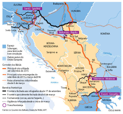 rota dos bálcãs refugiados-siria-europa-muro-cerca-fronteira-mapa
