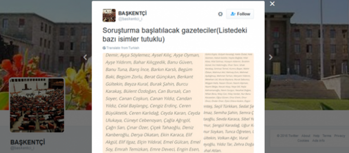 Baskentci twitter tweet ahmet sik lista jornalistas presos turquia erdogan akp