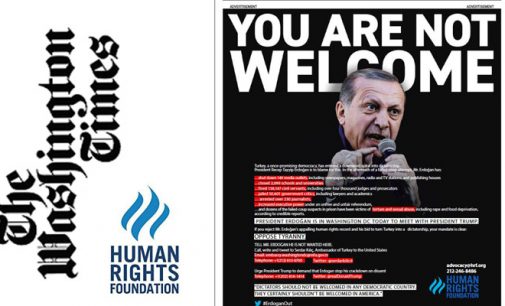 HRF publica anúncio de página inteira dizendo a Erdogan ‘Você não é bem-vindo’