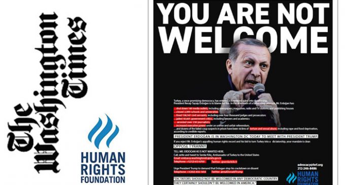 HRF publica anúncio de página inteira dizendo a Erdogan ‘Você não é bem-vindo’